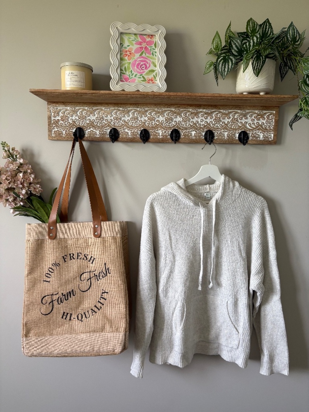Cream Waffle Knit Hoodie